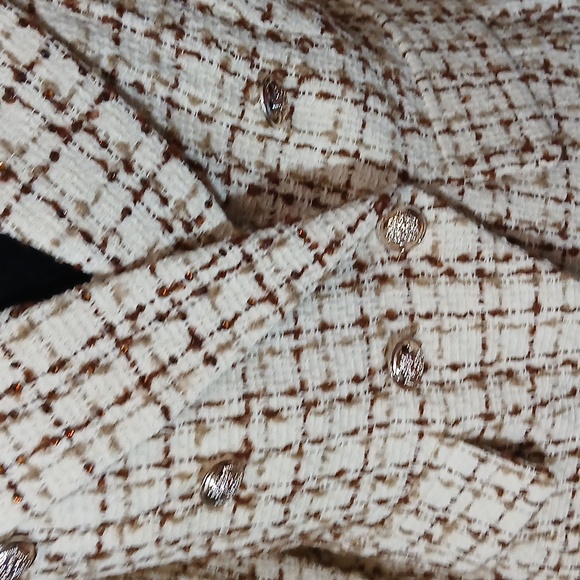 🤎 Elegant Cream Brown Crystal Lapel Jacket Chic Sparkle Size Large Embellished - Picture 5 of 7
